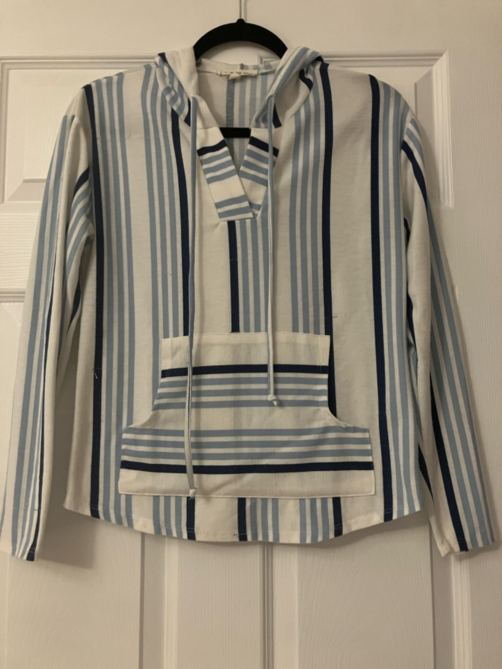 Striped Blue & White Long Sleeve Hooded Tee